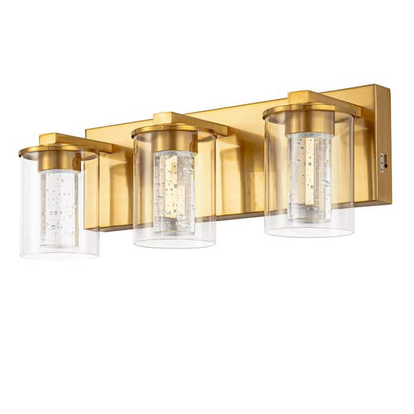 YANSUN 17 in. Modern 3-Light Gold Crystal Integrated LED Vanity Light for Bathroom, Dimmable with Adjustable White
