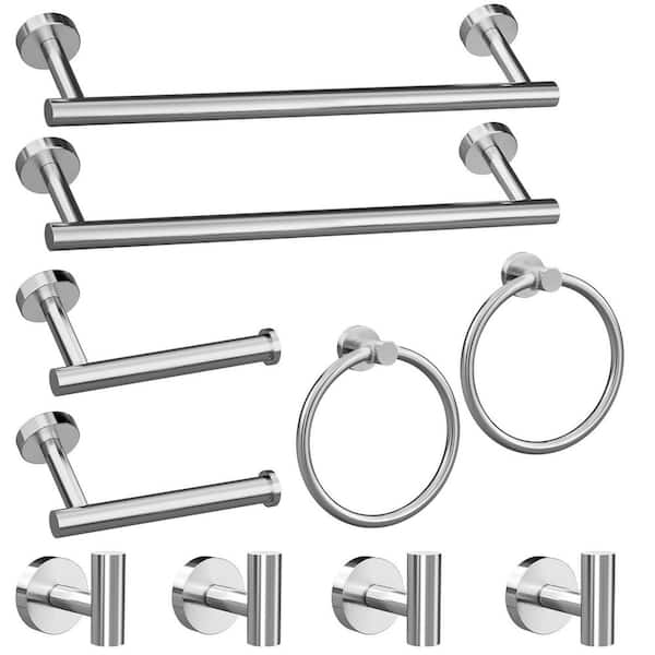 10-Piece Bath Hardware Set Included Towel Bar, Toilet Paper Holder, Towel Ring, Robe and Towel Hooks in Brushed Nickel