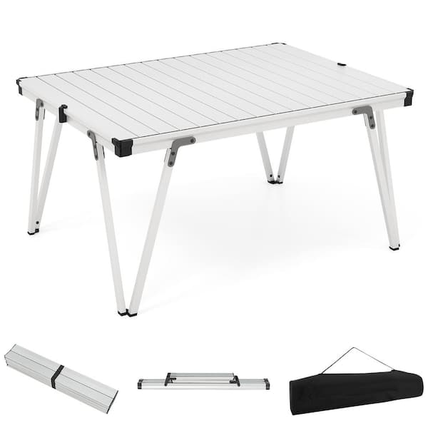 Folding Camping Table with Storage Bag and Waterproof Desktop Aluminum Structure Silver