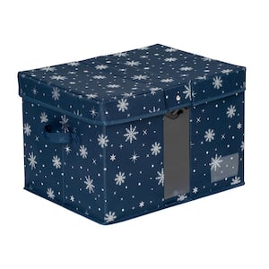 12 in. H Navy Blue and Silver Snowflake Foil Polyester Holiday Decorations Storage Box