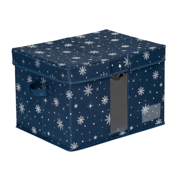 Honey-Can-Do 12 in. H Navy Blue and Silver Snowflake Foil Polyester Holiday Decorations Storage Box