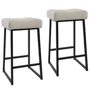 21.8 in. Gray Backless Metal Frame Counter Stool with Leather Seat