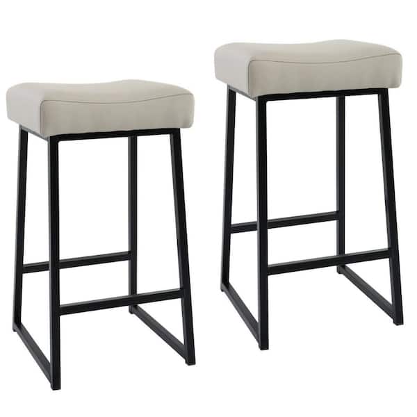 Benjara 21.8 in. Gray Backless Metal Frame Counter Stool with Leather Seat
