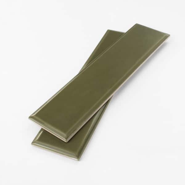 Chateau 3 in. x 6 in. Moss Gloss Ceramic Subway Tile Sample
