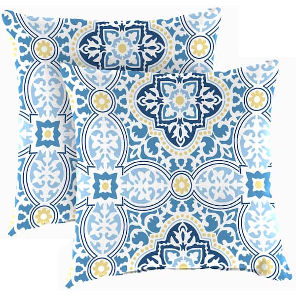Jordan Manufacturing 18 in. L x 18 in. W x 4 in. T Outdoor Throw Pillow in Rave Sky (2-Pack)
