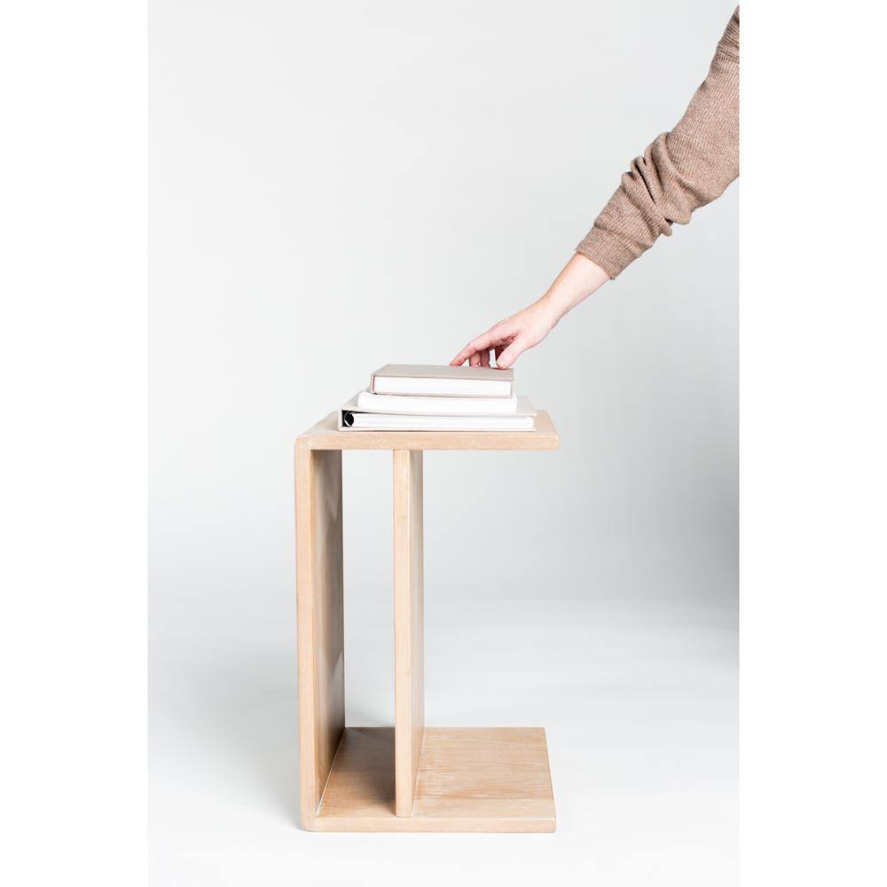 Compact White Oak C-Shaped Side Table with Semi-Gloss Finish