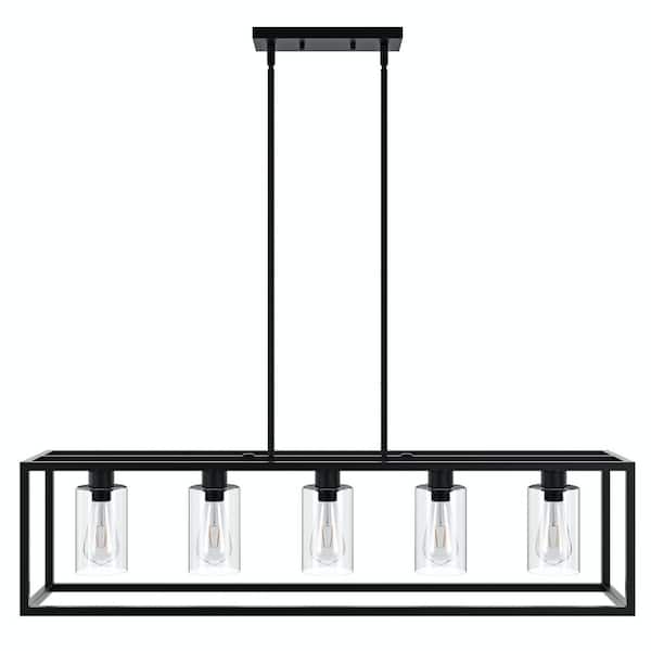 aiwen 5 -Light Black Unique Statement Square Rectangle Chandelier With Glass Shade