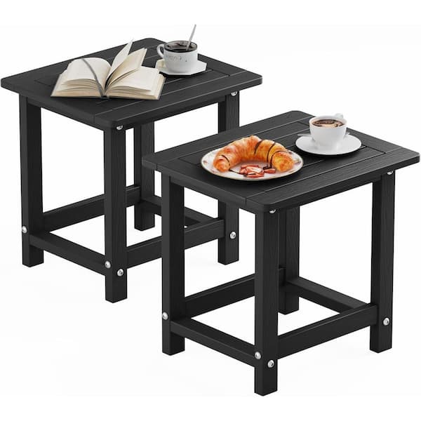 Modern Black Eco-Friendly HIPS Plastic Indoor Outdoor Side Table Waterproof and UV Resistant (Set of 2)