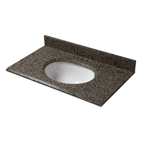 Pegasus 37 in. x 22 in. Granite Vanity Top in Quadro with White Bowl and 4 in. Faucet Spread