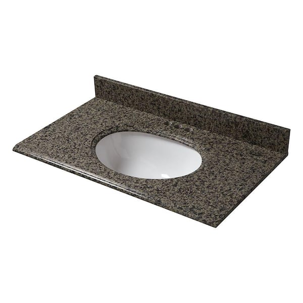 Pegasus 31 in. x 22 in. Granite Vanity Top in Quadro with White Bowl and 4 in. Faucet Spread