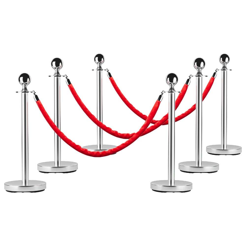 6 Pack Stainless Steel Stanchion Post Queue with 5 ft Red Carpet Ropes and Pole Crowd Control Barriers price history on PriceWatchPro
