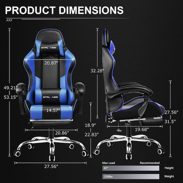 Lucklife Gaming Chair Computer Chair with Footrest and Lumbar Support for  Office or Gaming, Blue HD-GT803A-7-BL - The Home Depot