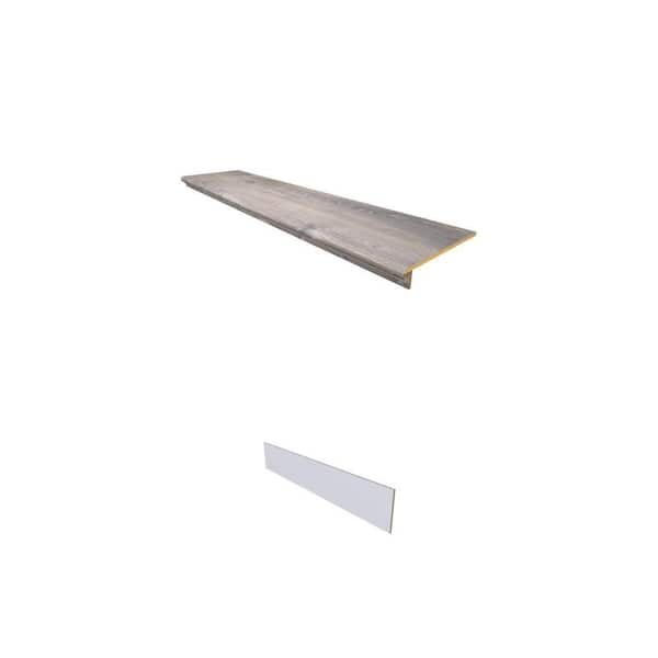 Retread Sterling Oak Laminate Stair Tread Cover and Primed White MDF Stair Riser Combo
