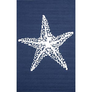 Hand Hooked Marine Indoor/ OutdoorNavy 5 ft. x 8 ft. Indoor/Outdoor Area Rug