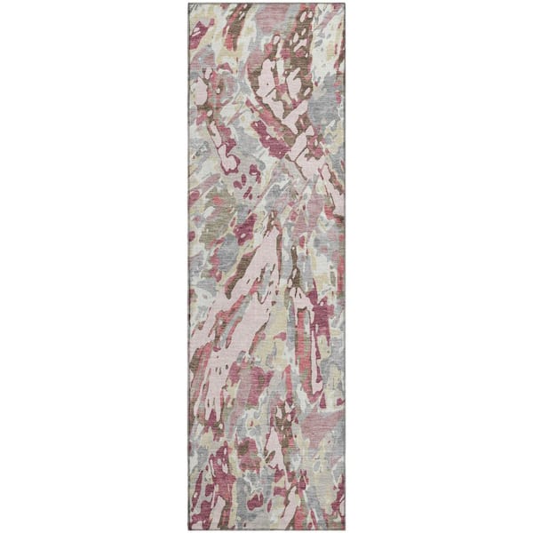 Mayfield Premium Machine Washable Abstract AMF2441 Blush 2 ft. x 7 ft. Runner Rug