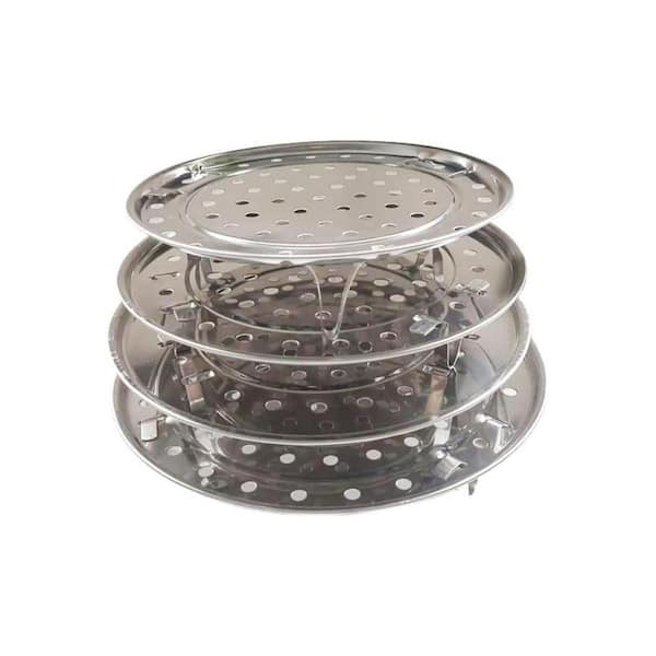 4-Pack Silver Stainless Steel Steamer Rack Set Thicken Stackable Stand with Removable Legs for Cooker Pot
