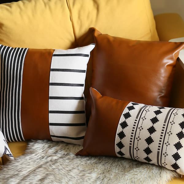 MIKE & Co. NEW YORK Brown Boho Handcrafted Vegan Faux Leather Mixed Solid  Throw Pillow Cover (Set of 2) SET-975-2 - The Home Depot