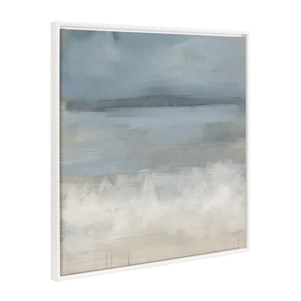 Kate and Laurel Modern Abstract Ocean Landscape Framed Canvas Wall Art 1-Piece White Framed Canvas Art Print, 30 in. H x 30 in. W