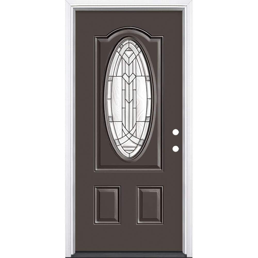 36 in. x 80 in. Chatham 3/4 Oval Lite Left Hand Inswing Painted Steel Prehung Front Exterior Door with Brickmold price history on PriceWatchPro