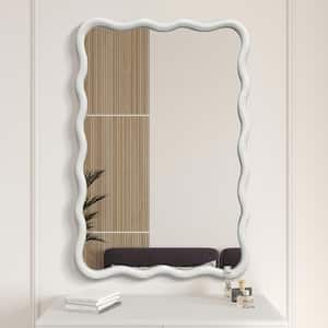 24 in. W x 36 in. H Wavy White Wood Framed Wall Mirror Irregular Vanity Mirror