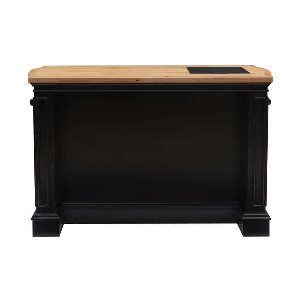 Black and Natural Wood Kitchen Island with Granite Top