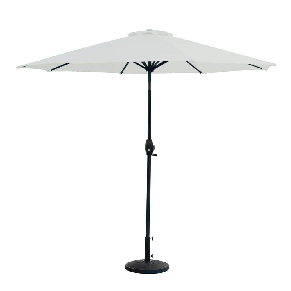WESTIN OUTDOOR Riviera 9 ft. Outdoor Market Umbrella with Decorative Round Resin Base in White
