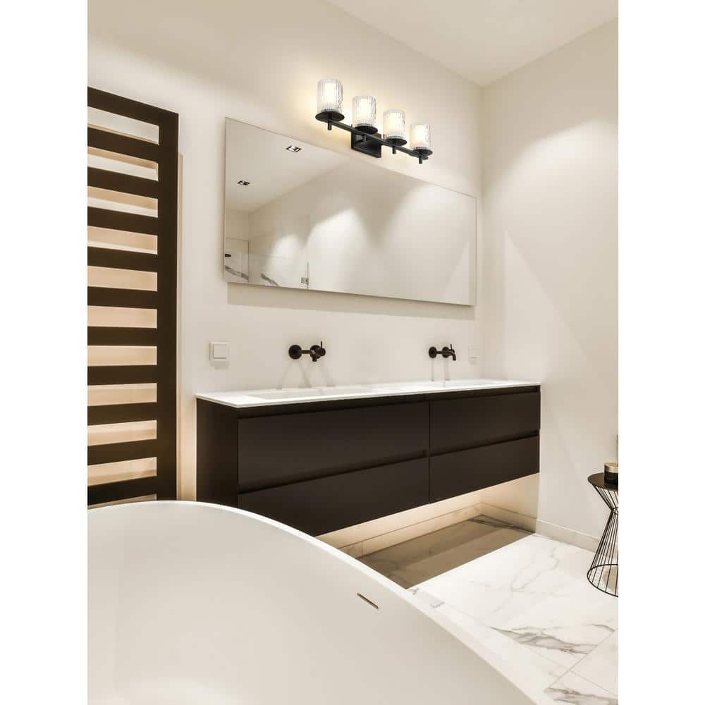 Matte Black 31" Cylinder Glass 4-Light Vanity Fixture