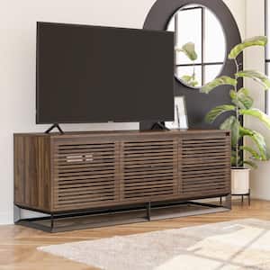 68 in. Media Console with Beveled Steel Base for TVs up to 77 in. Columbia Walnut Wood Veneer