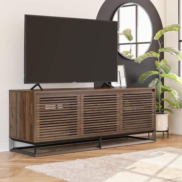 ALPHASON STUDIO 68 in. Media Console with Beveled Steel Base for TVs up to 77 in. Columbia Walnut Wood Veneer