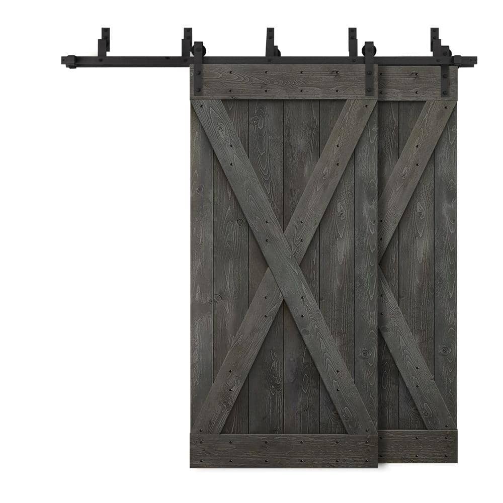 84 in. x 84 in. X Bypass Carbon Gray Stained DIY Solid Wood Interior Double Sliding Barn Door with Hardware Kit price history on PriceWatchPro