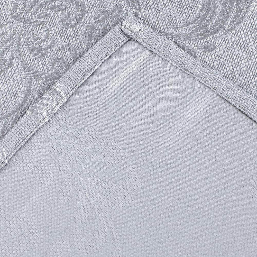 Silver Satin Embroidered Damask Shower Curtain with Liner