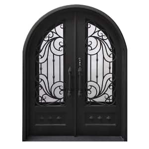 62 in. x 81 in. Matte Black Right-Hand Inswing 1 Lite Clear Double-Glazed Iron Prehung Front Door