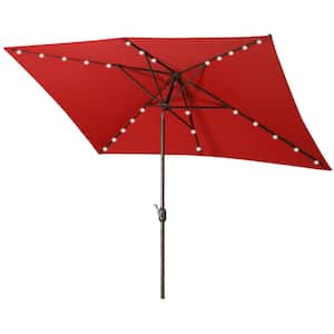 6.5 x 10 ft. Rectangular Market Patio Umbrella with Solar Lights, 30 LED light, Push Button Tilt & Crank, in Wine Red