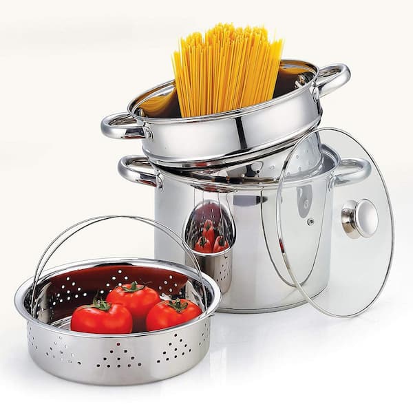 Cook N Home Stainless Steel 4-Piece 8 Qt. Pasta Cooker Steamer 
