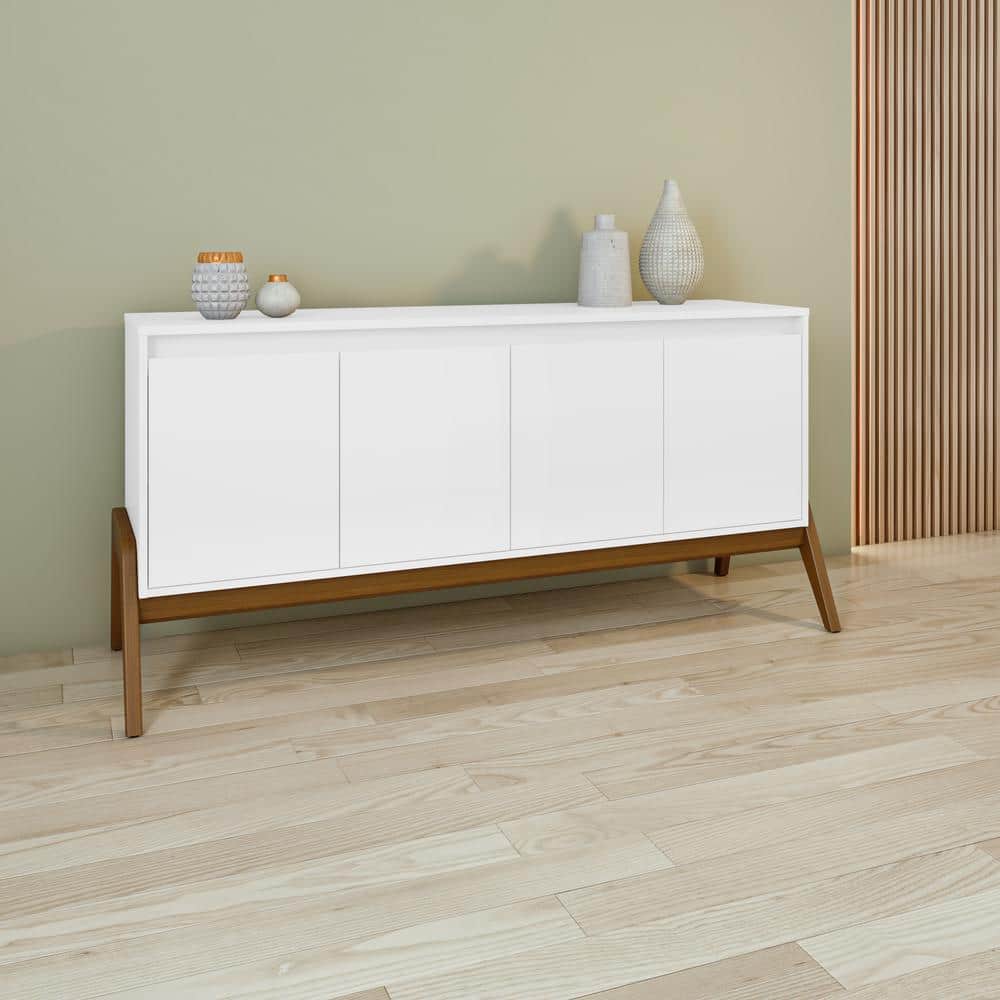 Matte White Eucalyptus Wood Mid-Century Modern Sideboard