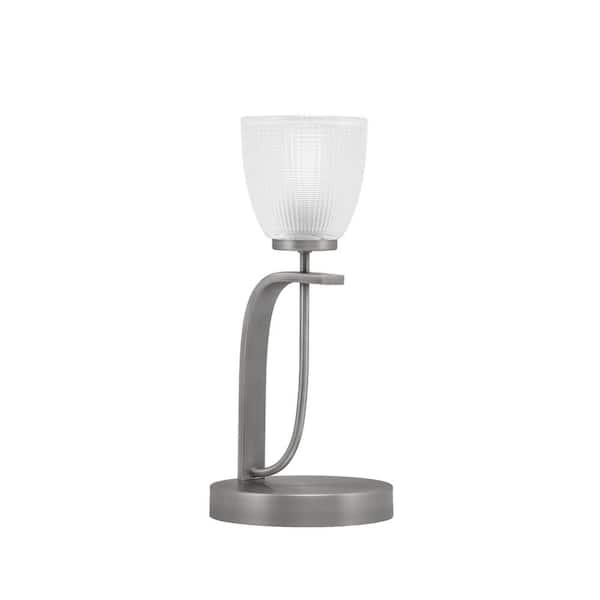 Unbranded Olympia 15.5 in. Graphite Piano Desk Lamp with Clear Ribbed Glass Shade