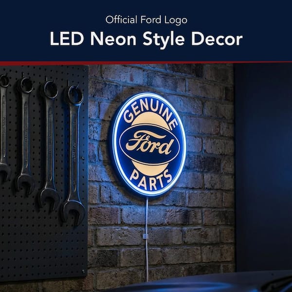 American Art Decor 16 in. x 16 in. Navy Blue Vintage Ford Neon