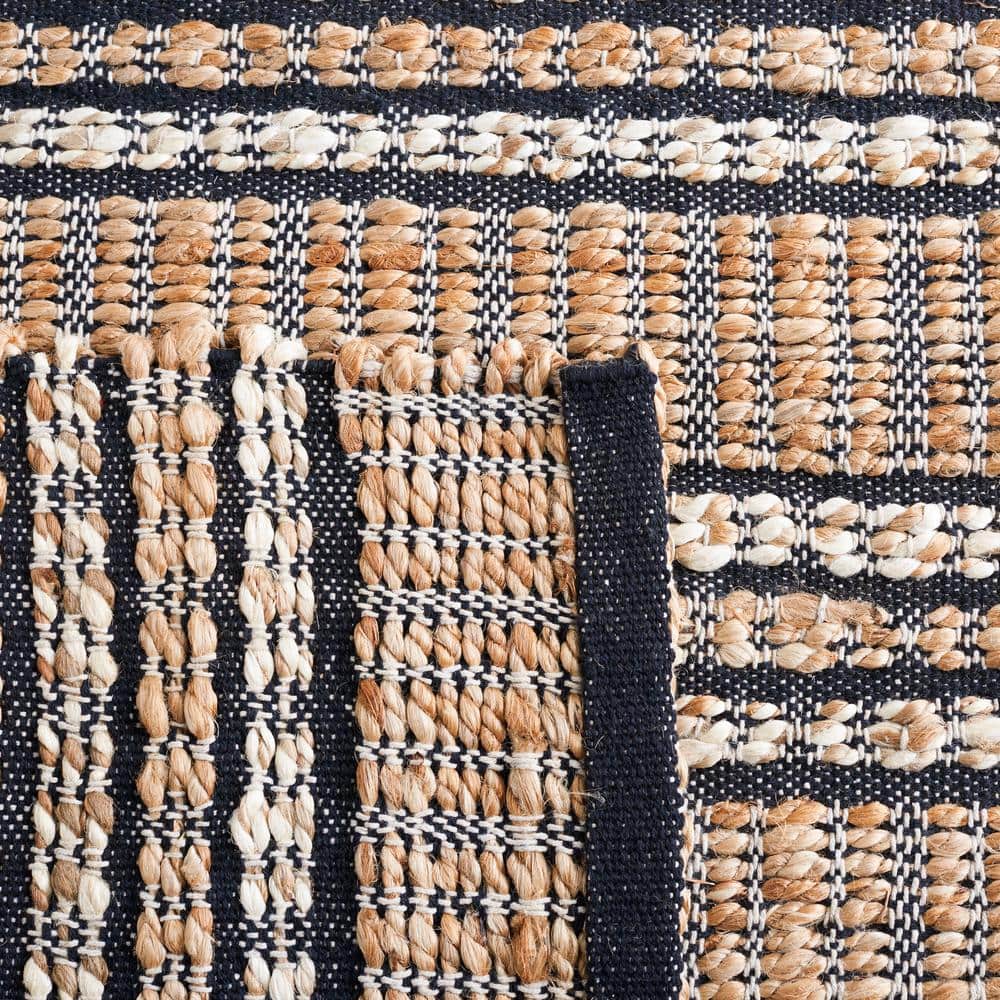 Navy and Natural Flat Woven Cotton Area Rug, 5' x 8'