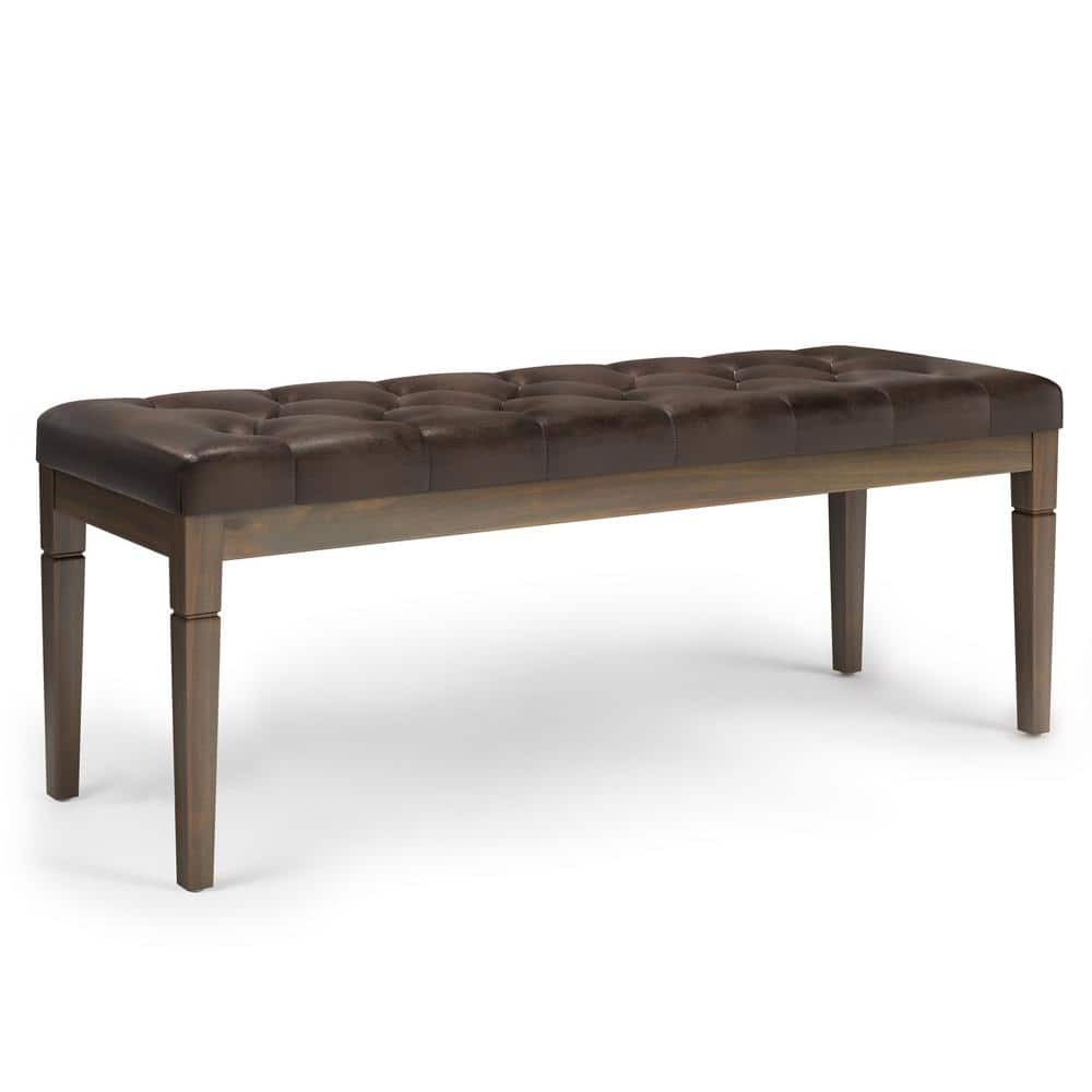 Distressed Brown Faux Leather Tufted Ottoman Bench
