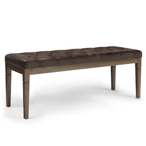 Waverly 48 in. Wide Traditional Rectangle Tufted Ottoman Bench in Distressed Brown Faux Leather