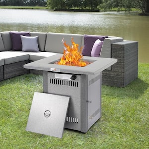 28 in. Outdoor 50,000 BTU Steel Square Gas Fire Pit Table, Silver