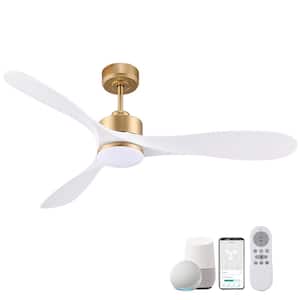 52 in. Indoor/Outdoor 6-speeds modern Smart Ceiling Fan with Dimmable light Integrated LED in Golden+White