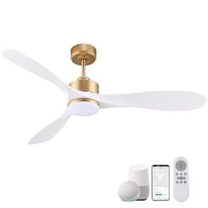 52 in. Indoor/Outdoor 6-Speeds Modern Smart Ceiling Fan with Dimmable Light Integrated LED in Golden+White