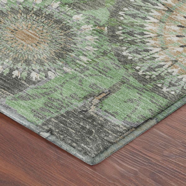 Mayfield Premium Machine Washable Abstract AMF2335 Green 10 ft. x 14 ft. Area Rug