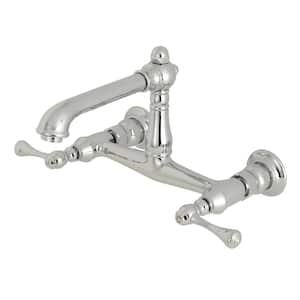 English Country Double Handle Wall Mounted Faucet Bathroom in Polished Chrome