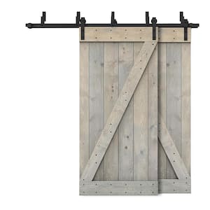 76 in. x 84 in. Z-Bar Bypass Smoke Gray Stained DIY Solid Wood Interior Double Sliding Barn Door with Hardware Kit