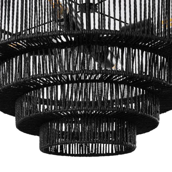 LamQee 19.7 in. 4-Light 4-Tier Black Hand-Woven Rattan