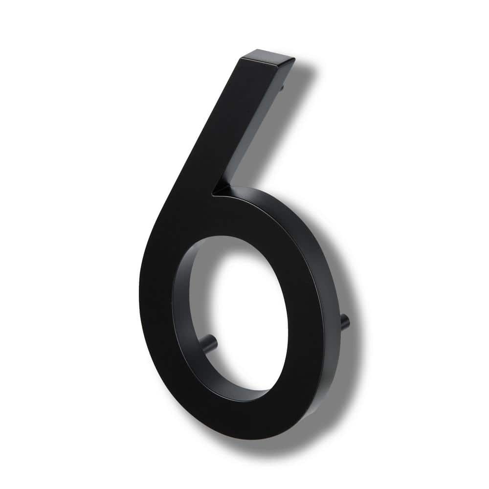 ELITE 10 in. Floating Modern Oversized Cast Aluminum Black House Number #6