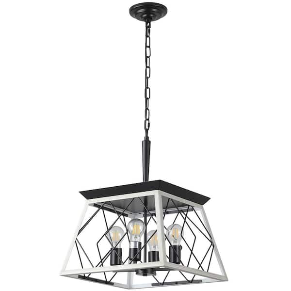 4-Light Farmhouse Chandelier Pendant Vintage Antique Light Fixture for Kitchen Dining Room Living Room in White