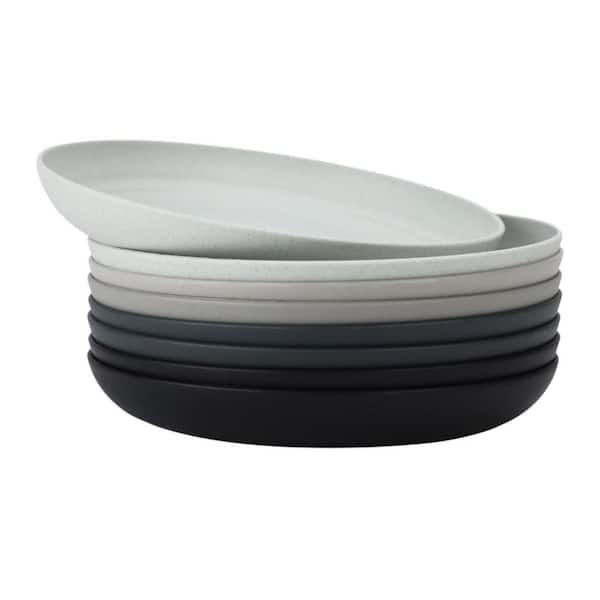 Stone Grey 9 in. Deep Dinner Plates Set of 8 Alternative Plastic Plates Microwave Dishwasher Safe Wheat Straw Plates